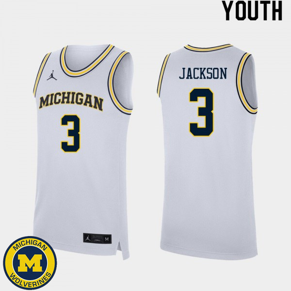 Youth Michigan Wolverines #3 Zeb Jackson White Alumni Basketball Jersey